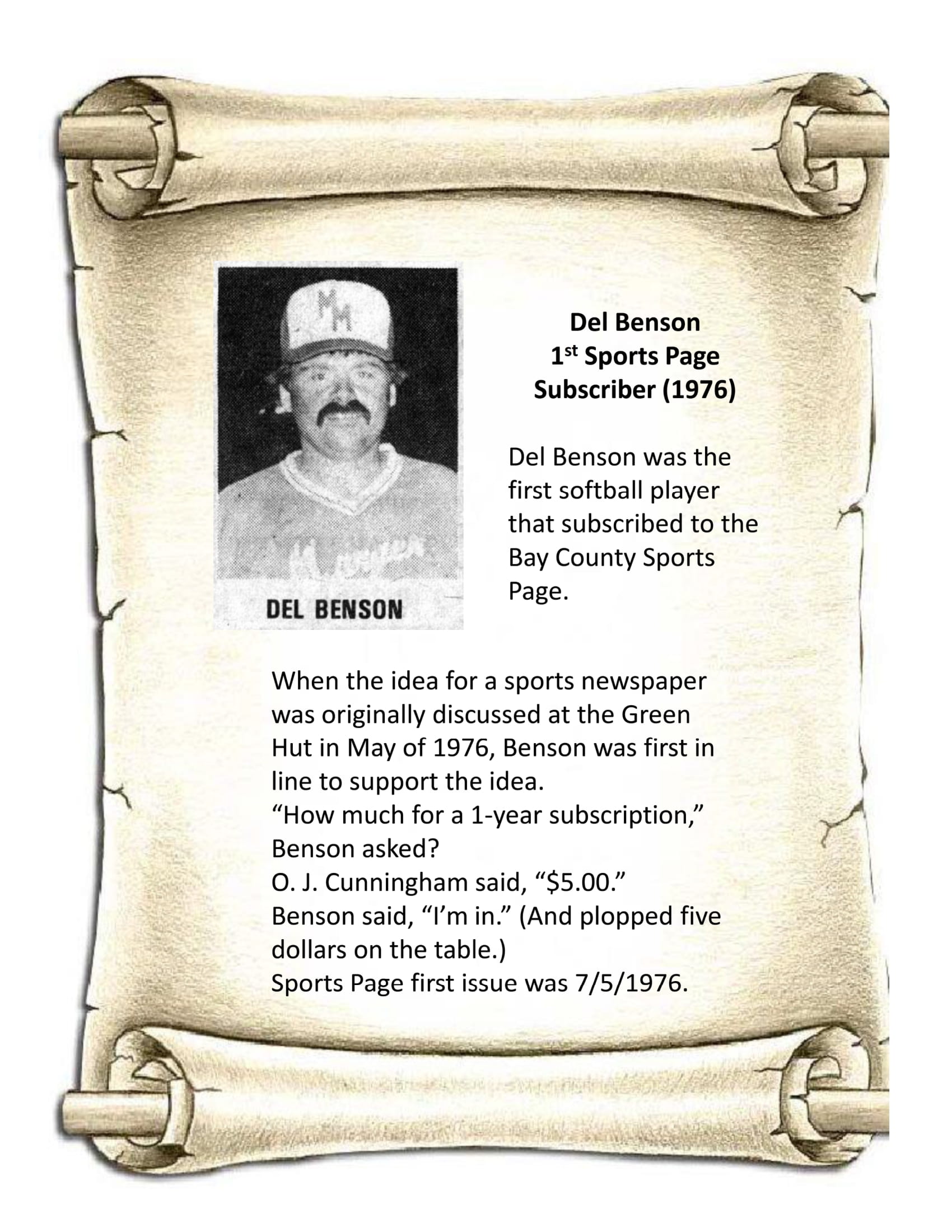 Del Benson - first Sports Page subscriber